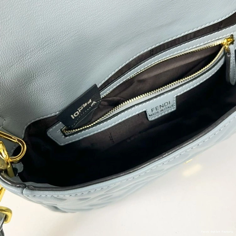 Affordable HOT Leather In Motif Nappa Sky Bag Blue Baguette FF Medium Fendi 0822